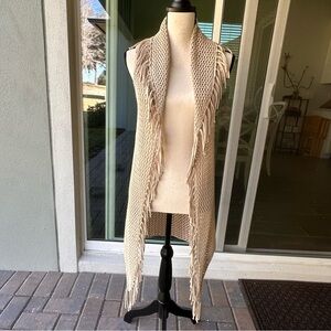 Chico's Cream Knit Open Weave Duster Vest